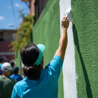 Volunteers Painting a Neighborhood Wall Together