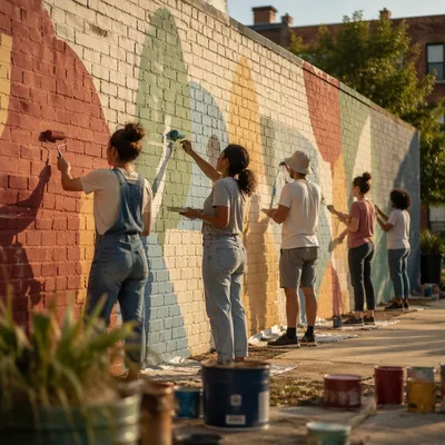 Volunteers Painting Hopeful Community Mural