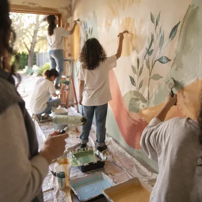 Volunteers Painting Hopeful Community Mural
