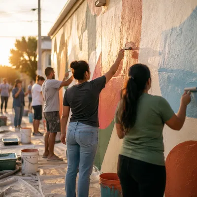 Volunteers Painting Community Outreach Center Wall