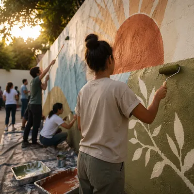 Volunteers Painting Hopeful Community Wall