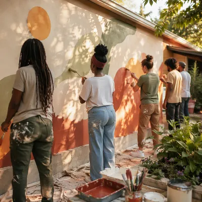 Volunteers Painting Hopeful Community Garden Mural