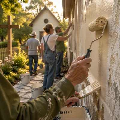 Volunteers Painting Chapel Community Wall Together