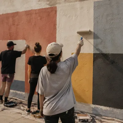Community Volunteers Painting a Neighborhood Wall