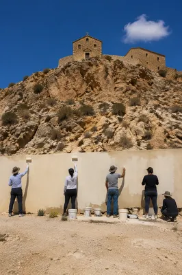 Volunteers Painting Desert Community Wall Together
