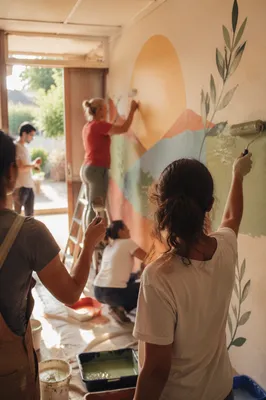 Volunteers Painting Hopeful Community Center Mural