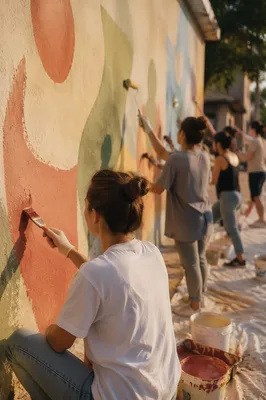 Volunteers Painting Hopeful Community Mural