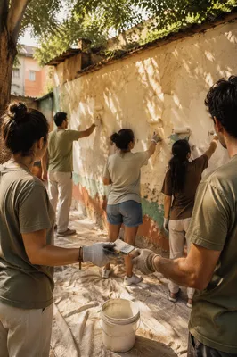 Christian Volunteers Painting a Neighborhood Wall