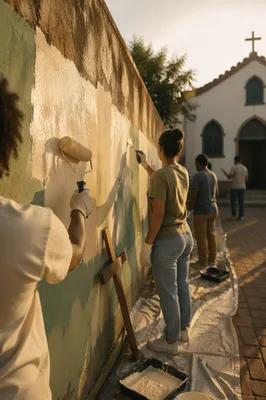 Volunteers Painting Chapel Community Wall Together