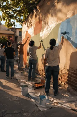 Volunteers Painting a Hopeful Community Mural