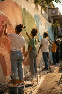 Volunteers Painting Hopeful Community Mural