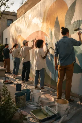Volunteers Painting a Hopeful Community Mural