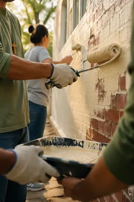 Faith Volunteers Painting Community Wall Together