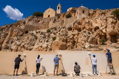 Volunteers Painting Desert Community Wall