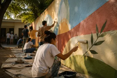 Volunteers Painting Hopeful Community Wall