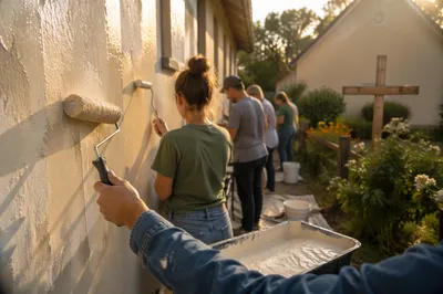 Volunteers Painting Chapel Community Wall Together