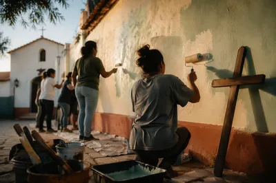 Volunteers Painting Chapel Community Wall Together