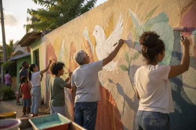 Volunteers Painting Hopeful Community Wall Mural