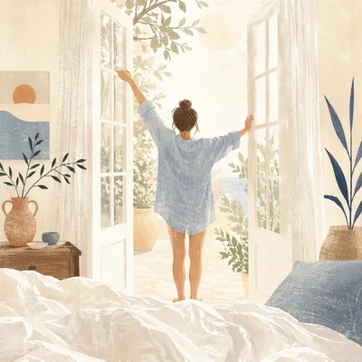 Morning Stretch by Sunlit French Doors