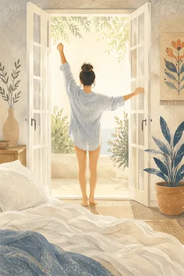 Morning Stretch by Sunlit French Doors