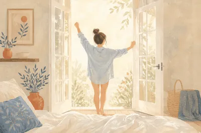 Morning Stretch by Sunlit French Doors