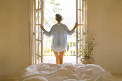 Morning Stretch by Sunlit French Doors