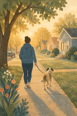 Peaceful Morning Dog Walk in Neighborhood