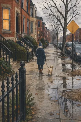 Quiet Morning Dog Walk in Neighborhood