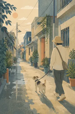 Morning Dog Walk in Quiet Alley