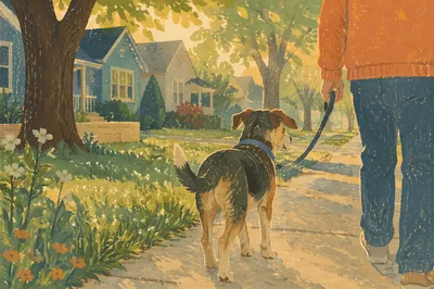 Peaceful Morning Dog Walk in Neighborhood