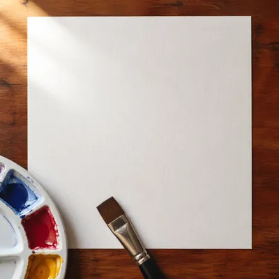 Watercolor Supplies Flat Lay on Wooden Table