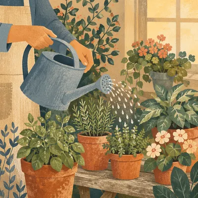 Morning Watering in a Cozy Home Garden