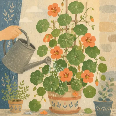 Morning Watering on a Balcony Garden