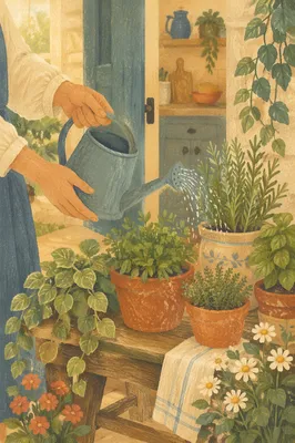 Morning Watering in Cozy Home Garden