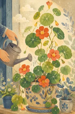 Morning Watering on a Balcony Garden