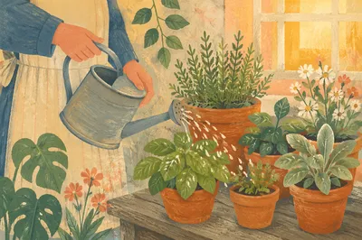Morning Watering in Cozy Home Garden