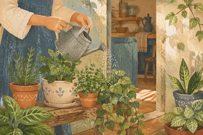 Morning Watering in Cozy Home Garden