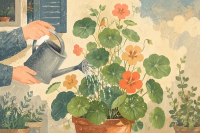 Morning Watering on a Balcony Garden