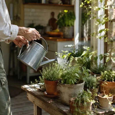 Morning Watering in Cozy Home Garden