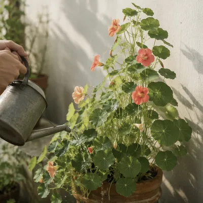 Morning Watering on a Balcony Garden
