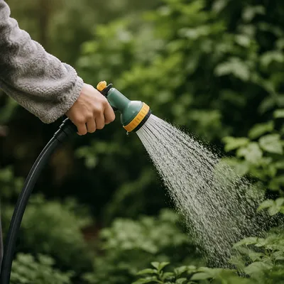 Hand Watering Plants in Home Garden