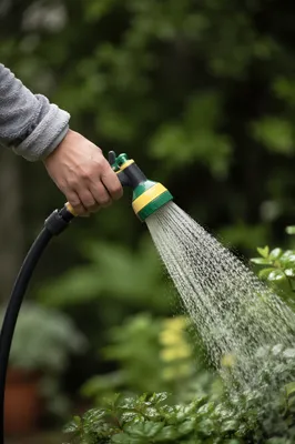Watering Plants in a Peaceful Home Garden