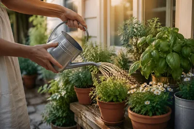 Morning Watering in Cozy Home Garden