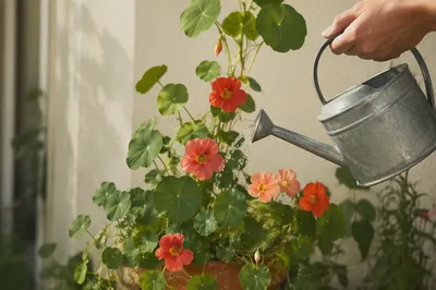 Morning Watering on a Balcony Garden