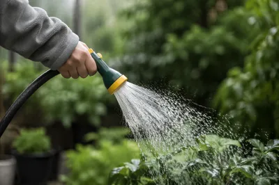 Hand Watering Plants in Home Garden