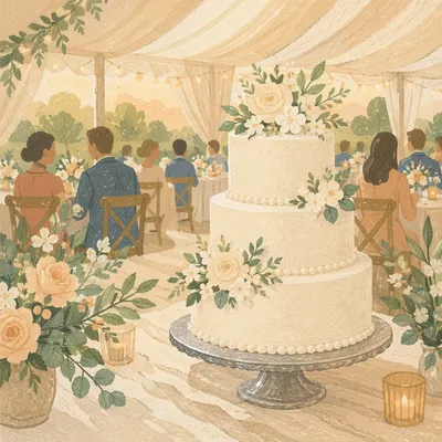Elegant Three-Tier Wedding Cake in Garden