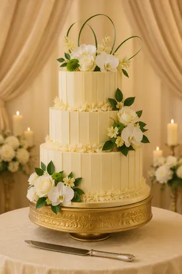 Elegant Three Tier White Wedding Cake