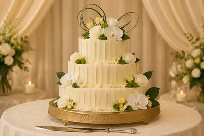 Elegant Three Tier White Wedding Cake