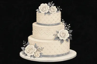 Elegant Three-Tier White Wedding Cake Portrait