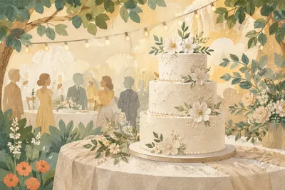 Elegant Three-Tier Wedding Cake in Garden
